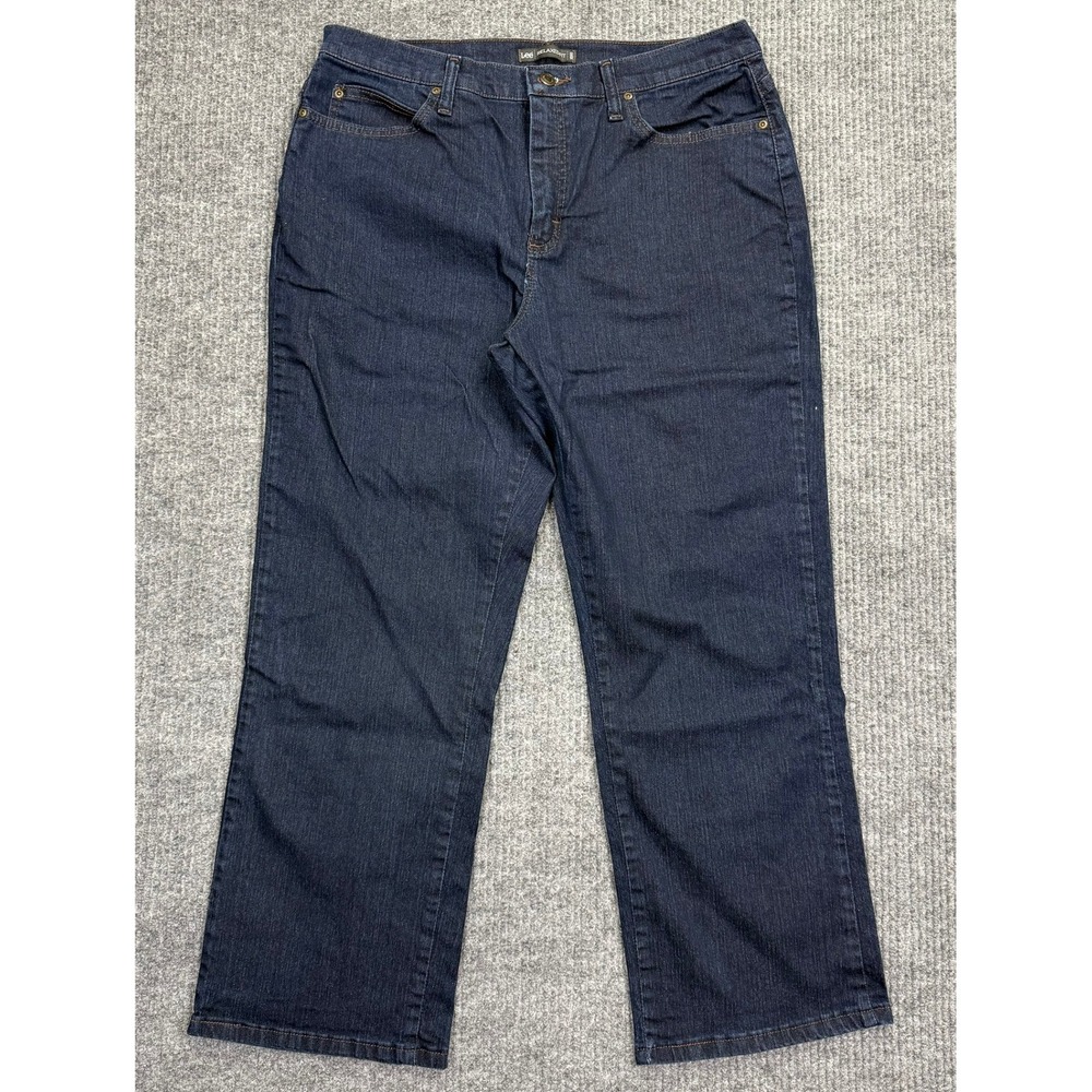 Lee Relaxed Fit Dark Wash Straight Leg Jeans Petite 14P 305184E Indigo Stretch